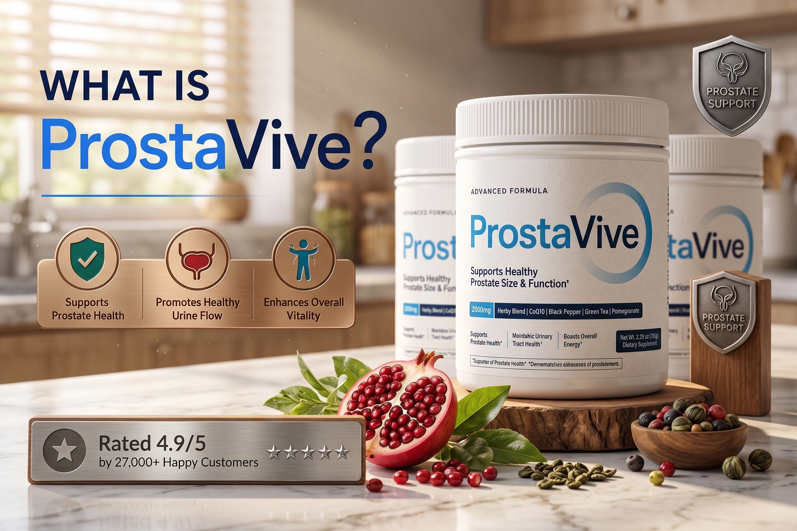 ProstaVive supplements with natural ingredients like pomegranate for prostate health.